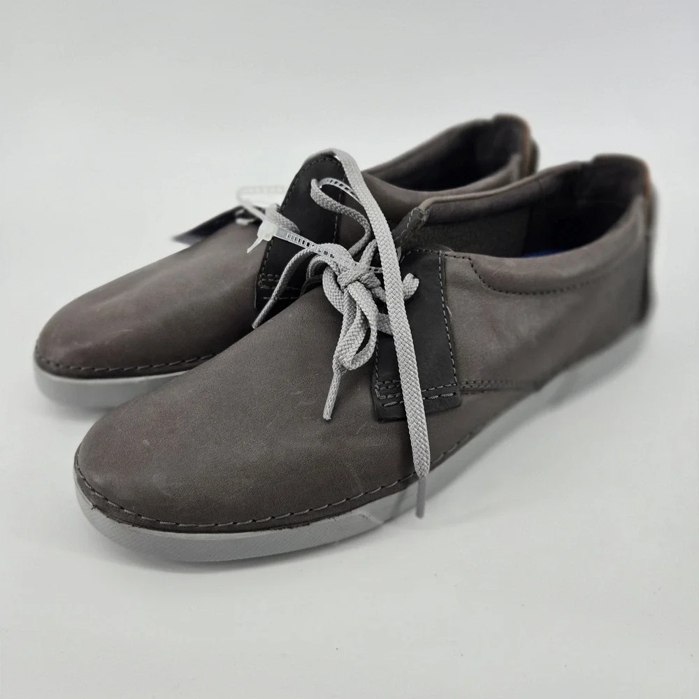 Clarks Gereld Men 10 Leather Lace Up Shoe Grey Low Top Formal Comfort Sneaker